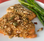 Baked Dijon Salmon recipe topped with PremOla Granola
