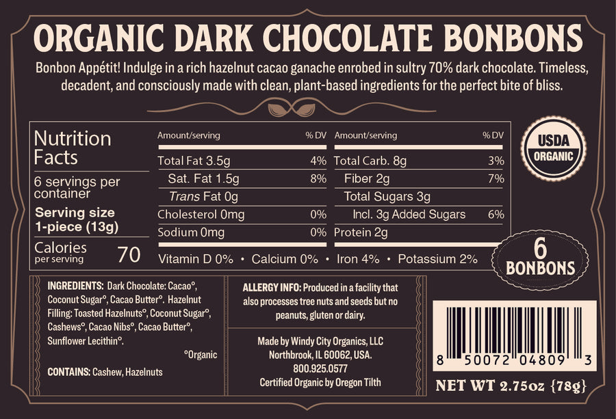 Rawmio 70% Dark Chocolate Bonbons, 6ea